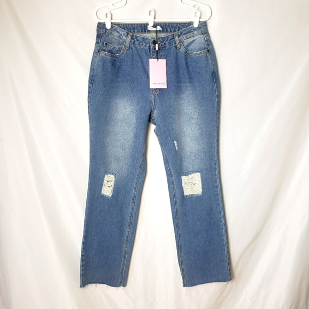 Avec Les Filles High Rise Distressed Slit Hem Jeans Size 30